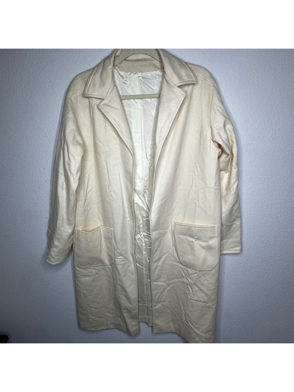 Vintage 60s 70s ILGWU Cream Pure Wool Overcoat Minimalist Car Coat L Mid Century